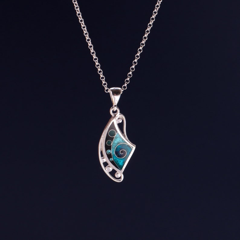 Blue Enamel Pendant, Sterling Silver Necklace, Handmade Jewelry, Gift For Her, Unique Silver Pendant, Cloisonne Enamel, Tbilisi Gift image 10