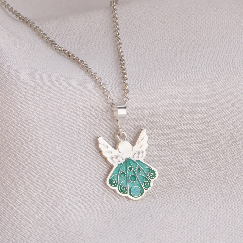 silver angel necklace, handmade jewelry, enamel silver pendant, cloisonne jewelry, cherub necklace, georgian enamel, minanqari