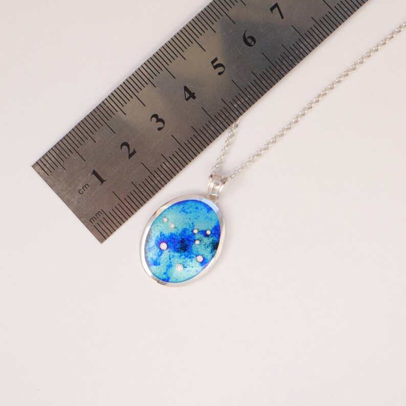 Zodiac Constellation Necklace, Cancer Zodiac Necklace, Sterling Silver Zodiac Necklace, Enamel Pendant, Cancer Enamel Necklace, Blue Pendant image 8