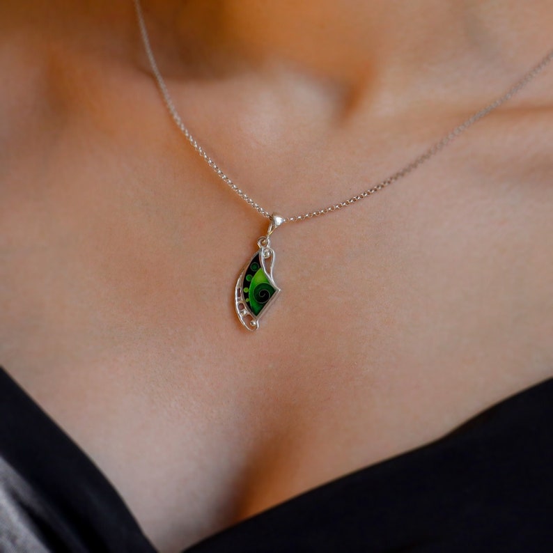 handmade silver enamel pendant, cloisonne enamel jewelry, green pendant necklace, modern unique silverpendant, georgian enamel