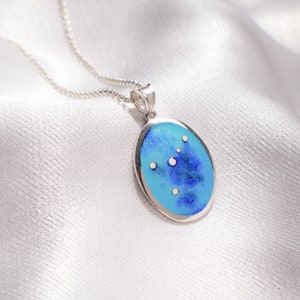 Zodiac Constellation Necklace, Cancer Zodiac Necklace, Sterling Silver Zodiac Necklace, Enamel Pendant, Cancer Enamel Necklace, Blue Pendant image 5