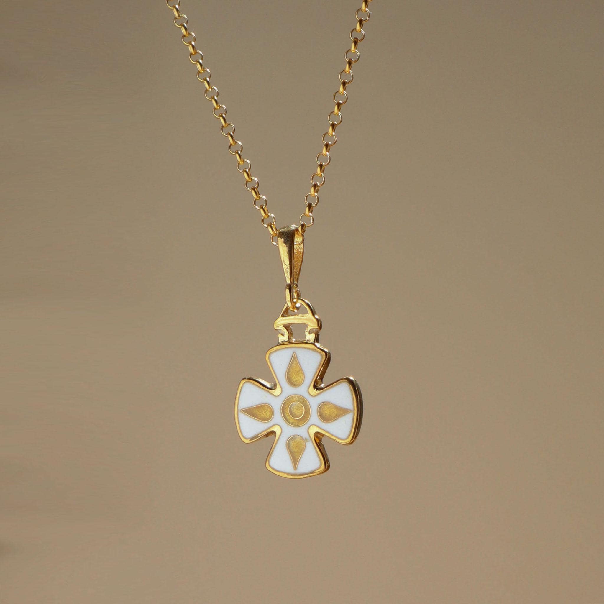 七宝焼き十字架ネックレス、正教会の十字架、白い十字架、七宝焼き