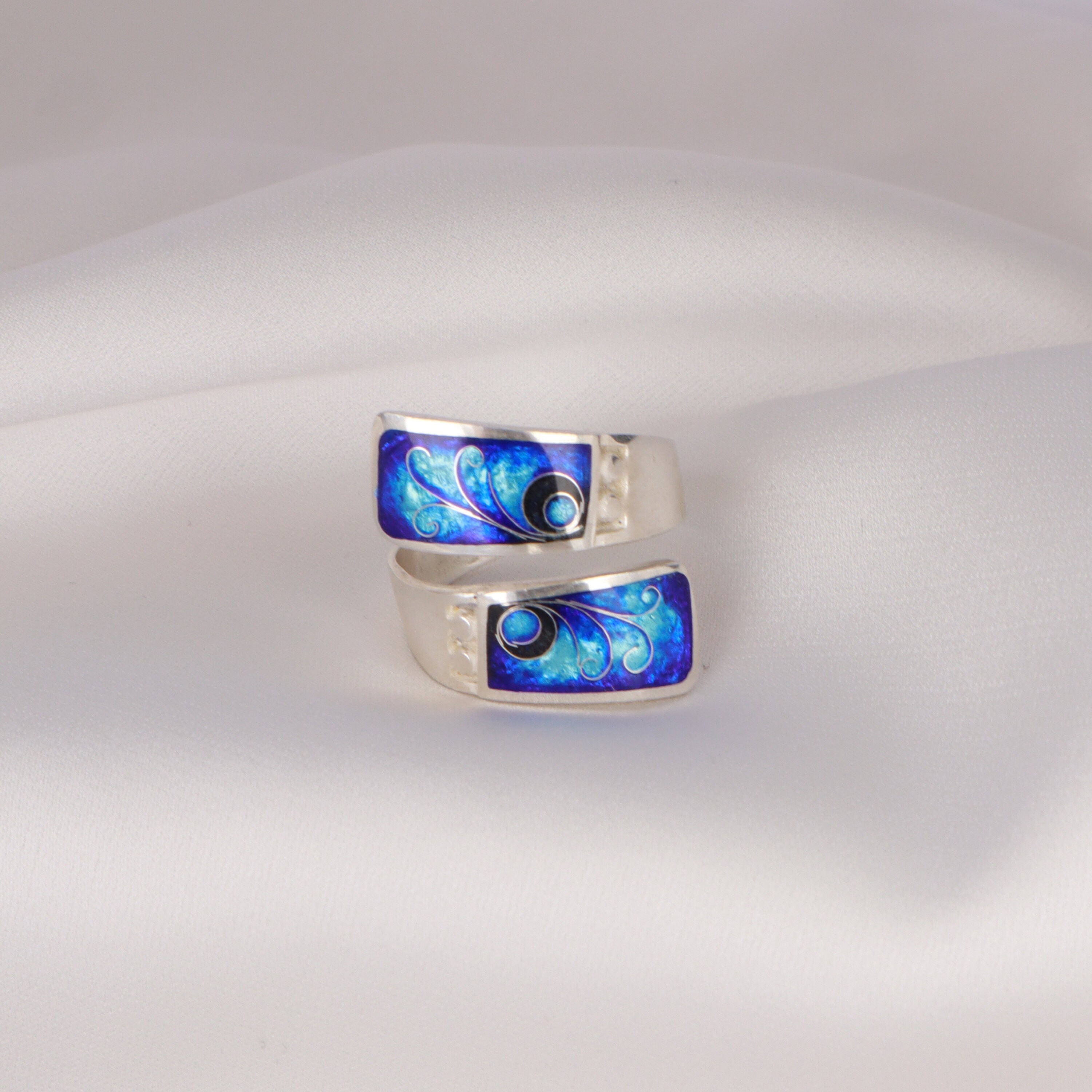 Blue Enamel Ring, Georgian Cloisonne Enamel, Sterling Silver Adjustable ...