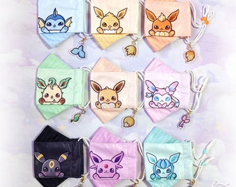 Eevee Pokemon Handmade Face Mask | 3 Layer Fabric Masks | Reusable | Washable