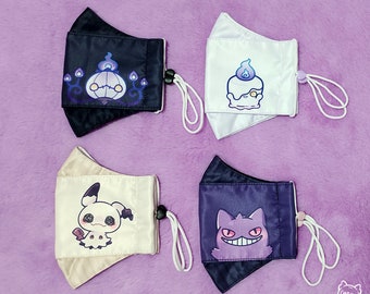 Ghost Pokemon Handmade Face Mask | 3 Layer Fabric Masks | Reusable | Washable