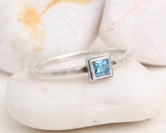 Square Birthstone Ring Stack Ring Sterling Silver Ring Mother Ring