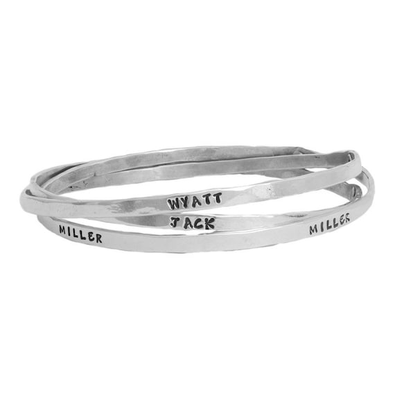 Hand-stamped Bracelet | Triple Name Bracelet | Sterling Silver