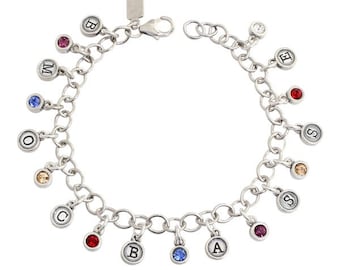 Birthstone Bracelet | Initial Bracelet | Sterling Silver Bracelet | Personalized Bracelet | Mother Bracelet | Grandmother Bracelet | Charm