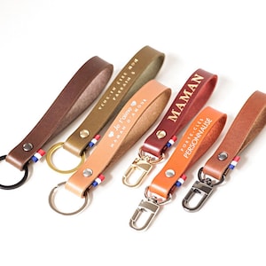Porte-clé en cuir personnalisé, cadeau fête des pères, cadeau gravure doré personnalisé, cadeau anniversaire, noces de cuir