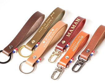 Personalized leather keychain, Father's Day gift, personalized gold engraving gift, anniversary gift, leather wedding