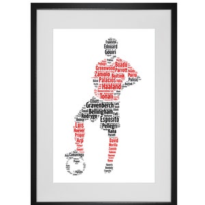 Personalised Football Player Word Art Print in your teams colours