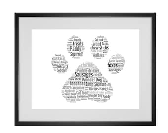 Personalised Paw Print Dog Cat Word Art Print