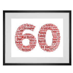 Personalised 60th Birthday Word Art Print - Any Number Can Be Made