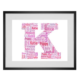 Impressão de arte personalizada com nome inicial da letra "K"