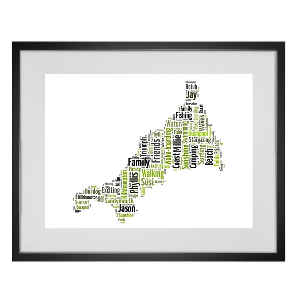 Personalised Cornwall Map Word Art Print