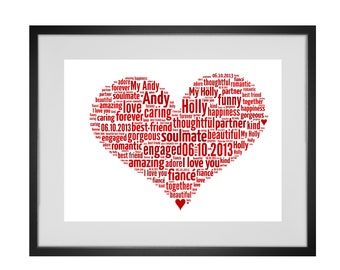 Impresión artística personalizada con la palabra Love Heart