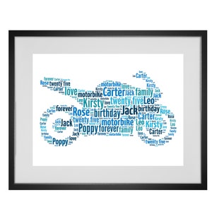 Lámina artística personalizada con palabras de motocicleta