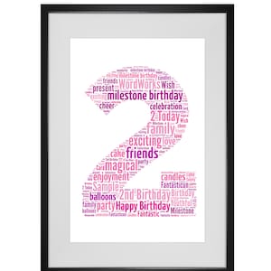 Personalised 2nd Birthday Word Art Print - Any Number Can Be Made