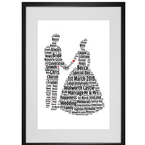 Personalised Wedding Couple, Bride & Groom Word Art Print