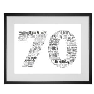 Personalised 70th Birthday Word Art Print - Any Number Can Be Made