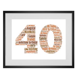 Personalised 40th Birthday Word Art Print - Any Number Can Be Made
