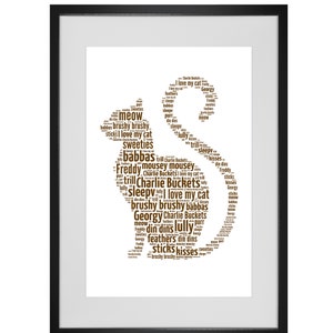 Personalised Cat with long tail Word Art Print