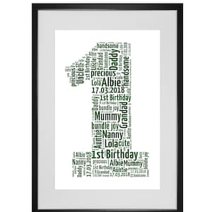 Personalised 1st Birthday Word Art Print - Any Number Can Be Made