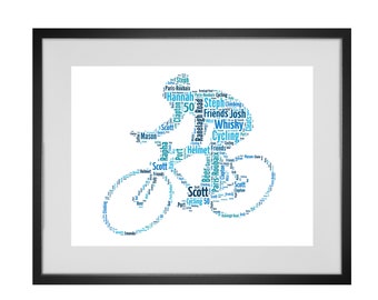 Impressão de arte de palavra de ciclista personalizada