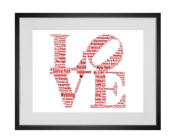 Impresión artística personalizada con la palabra LOVE: regalo de pared personalizado para bodas, aniversarios, citas románticas y San Valentín.