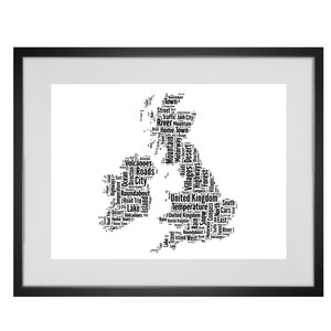 Impresión de arte de palabras con el mapa del Reino Unido personalizado