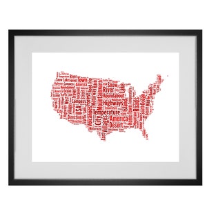 Impression artistique Word personnalisée de la carte des États-Unis