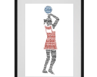 Netball Words Personalised PRINTABLE Netball Word Art Gifts Netball Player Gifts ...