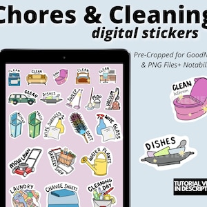 Chores & Cleaning Digital Stickers, GoodNotes Stickers, Pre-cropped Digital Planner Stickers, Chores and Cleaning Digital Planner Stickers