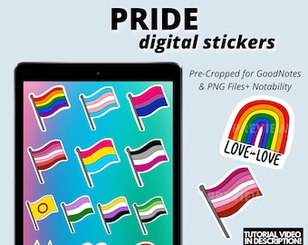 PRIDE Digital Stickers, Gay Pride GoodNotes Stickers, Pre-cropped Digital Planner Stickers, Digital Planner Stickers