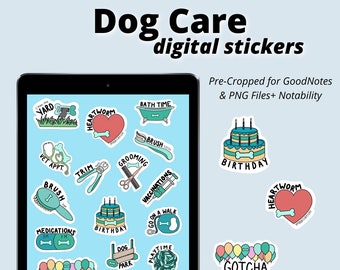 Dog Pet Care Digital Stickers, GoodNotes Stickers, Pre-cropped Digital Planner Stickers, Dog Pet Care Digital Planner Stickers