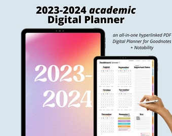 2023-2024 Academic Digital Planner, DATED (Aug 23-May 24) PORTRAIT iPad GoodNotes & Notability Planner, Weekly + Daily Hyperlinked Planner