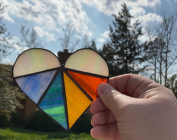 Rainbow heart stained glass suncatcher