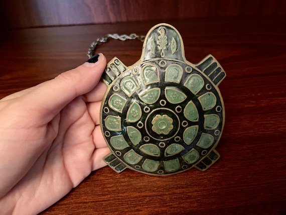 2" large round pendant-carved turtle patina brass tone round disc pendant 2" large round pendant-carved turtle patina brass tone round disc pendant