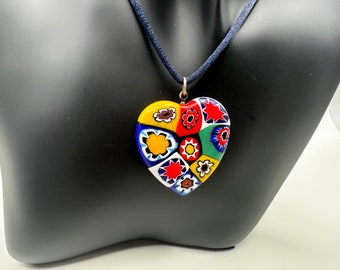 90s Heart Red Green Yellow Blue Necklace Pendant