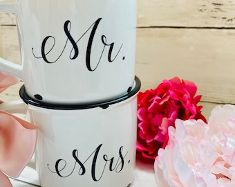 Gift for Husband and Wife, Hubby Mug Wedding Gift, Mr and Mrs, Wedding Mugs, Custom Mugs, Bridal Shower Gift, Anniversary Gift| Under 50