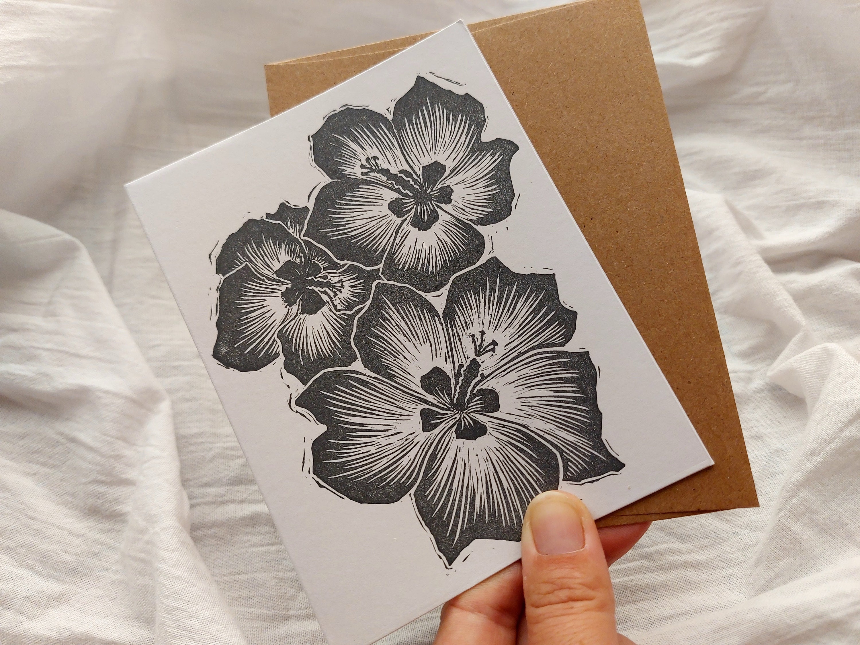Hau Hibiscus Flower Linocut Greeting Card, Hawaii Gift Made