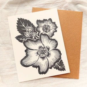 Ilima Flower Linosnede-wenskaart, Hawaii-cadeau gemaakt op Maui, handgemaakte Hawaii-kunst, originele linosnede, inheemse bloem Mahalo Aloha-kaart