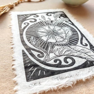 Pōhuehue Linocut Print | Beach Morning Glory Flower Art | Original Handprinted Artwork | Native Hawaiian Plant Pōhuehue, Ipomoea pes-caprae