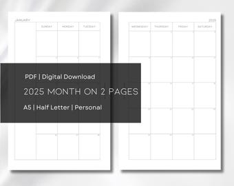 2025 Monthly Planner Insert: A5, Half Letter, Personal (Digital Download)