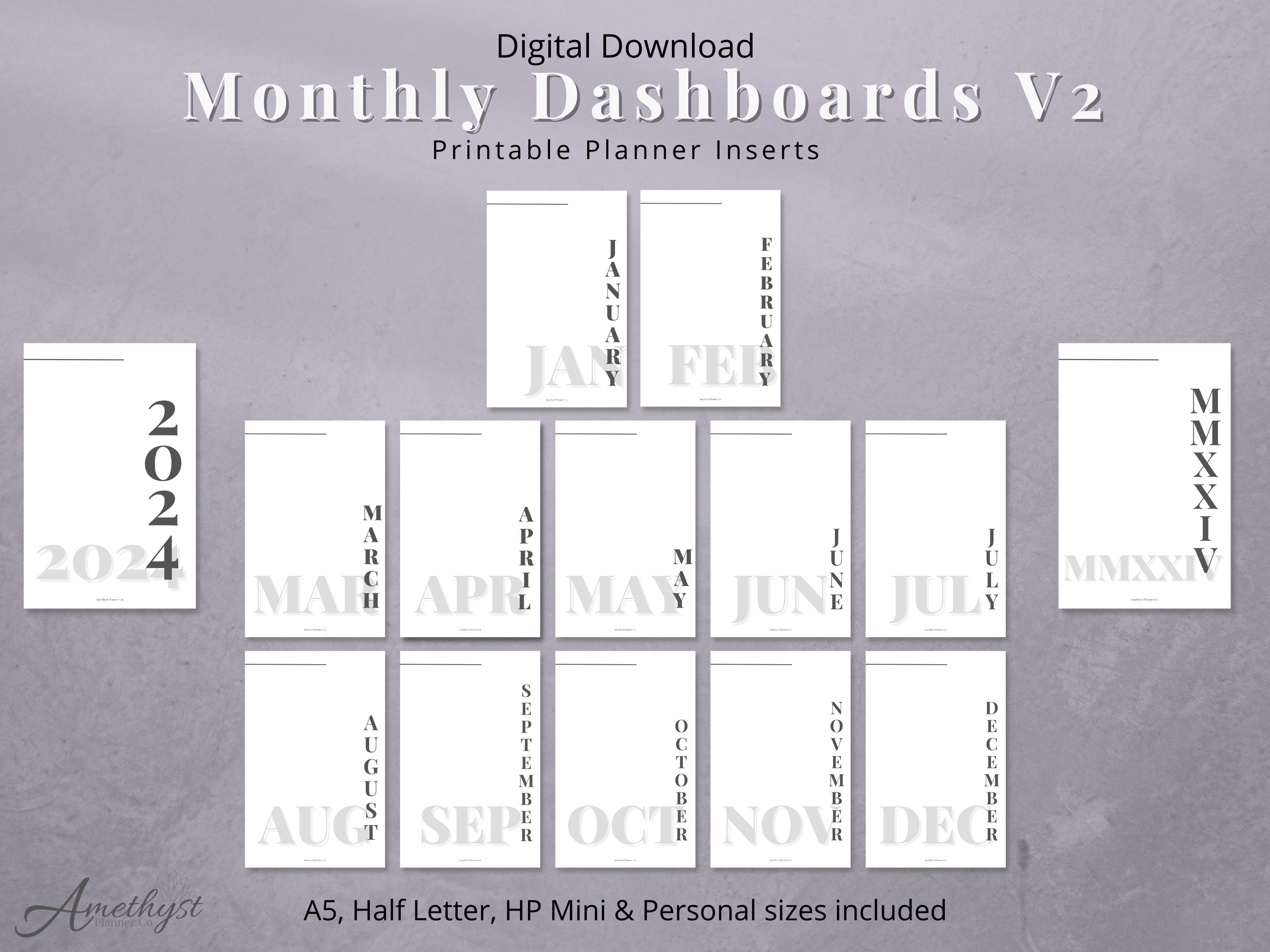 2024 Monthly Dashboards V2 Printable Dashboard Digital Download Planner ...