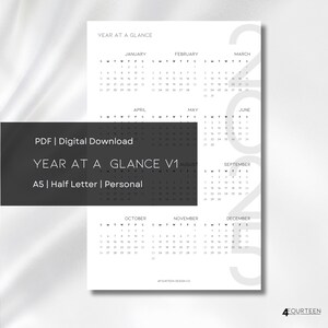 2025 Year at a Glance Calendar Dashboard | Printable Dashboard | Digital Download | A5, Half Letter, Personal