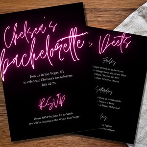 Neon Bachelorette Invite | Vegas Bachelorette Itinerary | Vegas Bachelorette | Bachelorette Invite