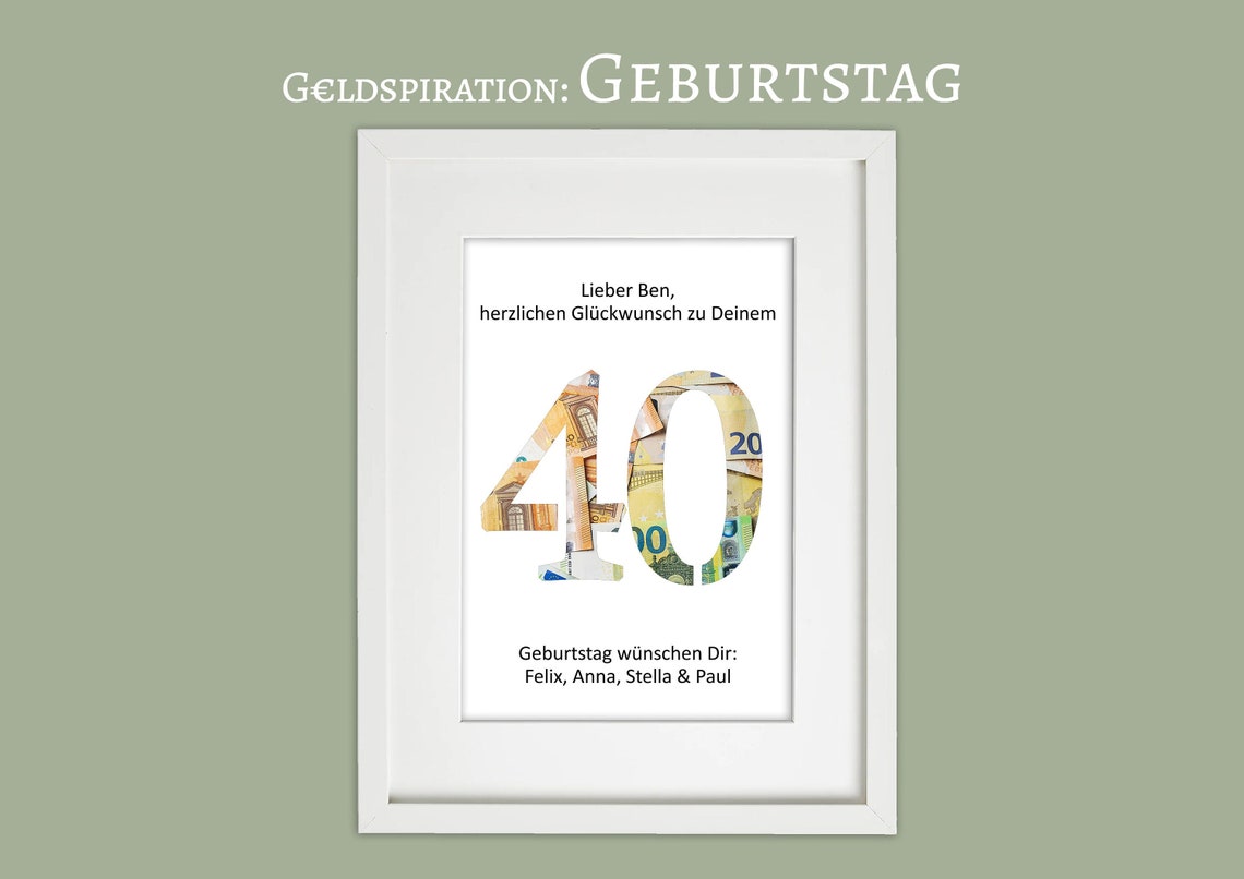 GEBURTSTAG 40 Geldgeschenk personalisiert Geld Geldverpackung Etsy