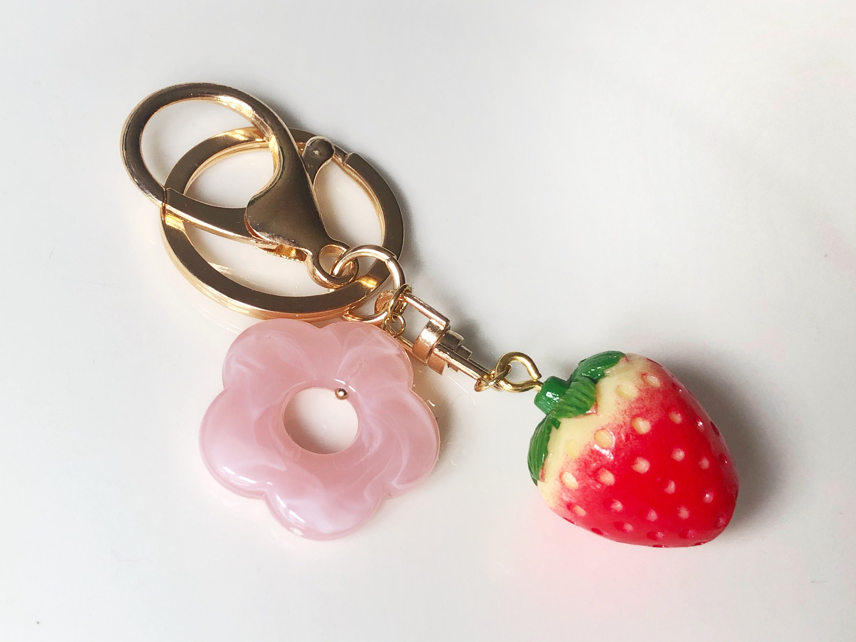 Cute Strawberry and flower Keychains novelty keychains Cute Etsy