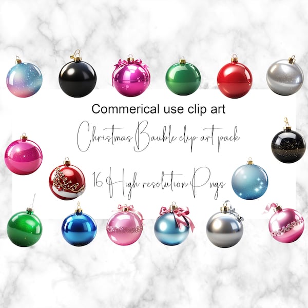 Christmas Baubles Clipart - 16 High Quality PNGs, Christmas Ornament, Christmas Clipart, Christmas Decoration Clipart, Commercial Use